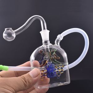 Beautiful dolphin glass oil burner bong pyrex thick glass smoking water pipe recycler honeycomb bong with glass oil burner pipes and hose