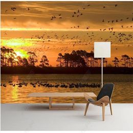 Mooie schemering Flying Swan Wallpapers 3d Murals Wallpaper for Living Room 3d Landscape Wallpapers