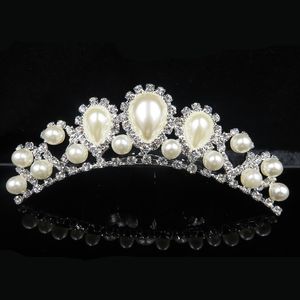 Headpieces Mooie elegante Pearl Rhinestone Inlay Crown Tiara Wedding Bride Hair Comb Crowns voor prom feestavond