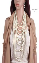 Mooie elegante vrouw hoogwaardige mannelijke pearl lange ketting meerlagige ketting vrouwelijke accessoires voor bruid mode 20591968723