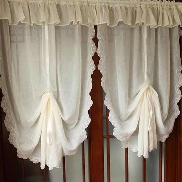 Hermosas cortinas bordadas, telas de hilados con pliegues, cortinas globo, persianas romanas, cortina puerta. Color crema 210712