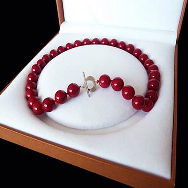 Belle mode rare énorme 12 mm authentique de la mer du Sud Corail Red Collier de perle de coeur Collier 18 ''