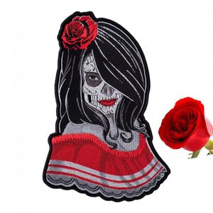 Mooie Modieuze Rose Lady Sugar Skull Temptress Patch Dag Van De Doden Geborduurde Patches 259e