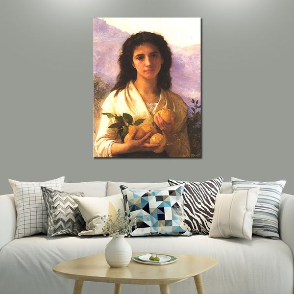 Mooie vrouwelijke canvas kunst slaapkamer decor meisje met citroenen William Adolphe Bouguereau schilderij handgemaakte hoge kwaliteit