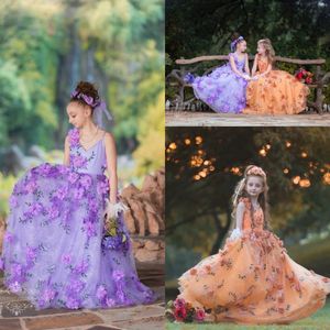 Mooie bloem appliques meisjes pageant jurken 2017 zomer spaghetti lace up bloem meisje jurken voor bruiloft kleurrijke baby communie jurk