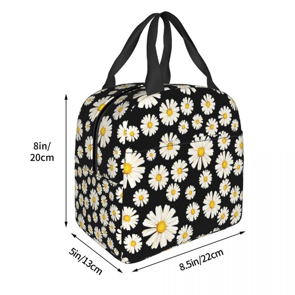 Hermosa bolsa de flores Daisy Bolsa de almuerzo Floral Coolper Portable Bento Bento para mujeres Bolsa de picnic de comida