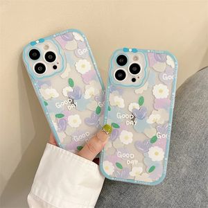 Étuis de téléphone à motif de fleurs magnifiques pour iPhone 12 13 11 Pro Max X XR XS Max, Protection d'objectif, coque arrière en TPU souple antichoc transparente