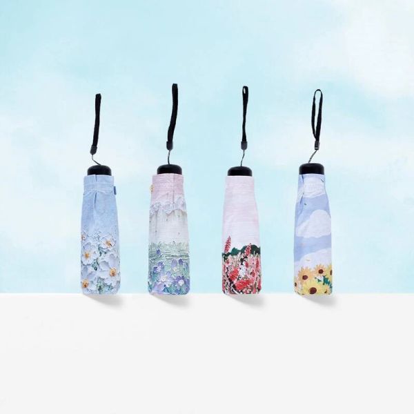 Hermoso paraguas estampada de flores Rain Women Sun paraguas Sun Five Pintor de aceite plegable paraguas Lady Portable Parasol