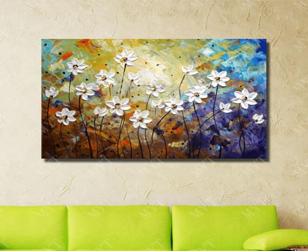 Hermoso arte de pared de flores Pintura al óleo moderna barata para la decoración de la sala de estar Pintura al óleo pintada a mano en lienzo2397375