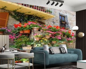 Hermosas flores pared de ladrillo papel tapiz 3d Impresión Digital sala de estar dormitorio cocina decoración del hogar papel tapiz antiincrustante impermeable