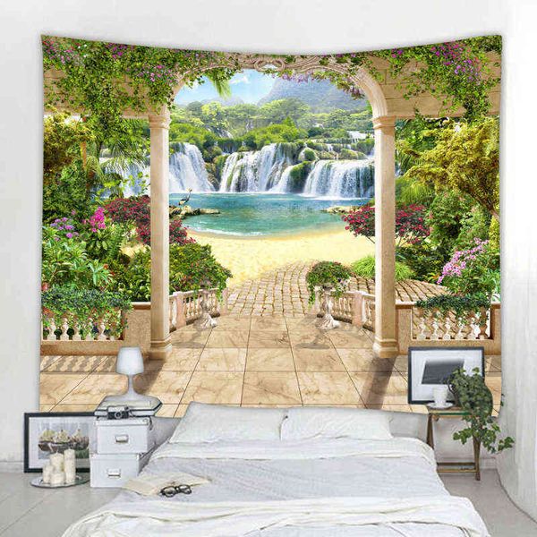 Hermoso bosque colgante de pared cascada hd paisaje impresión 3d decoración del hogar digital alfombra j220804