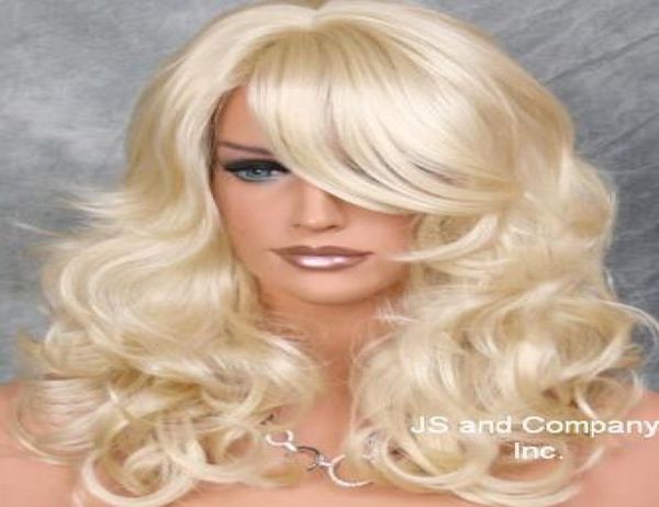 Hermosa peluca rubia pálida rizada ondulada en capas completa con flequillo JSBD 6131644885