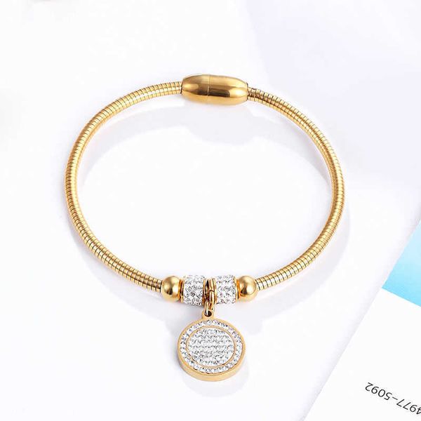 Beau bracelet à breloques en cercle de zircon pour femmes fermoir magnétique en acier inoxydable avec chaîne de serpent plaqué or bracelet Q0719