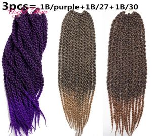 beau cadeau de Noël 22quot 3D Cubique Crochet Tresses Cheveux Ombre tressage cheveux Boîte Tresses tressées en faisceaux ombre tresse2617895