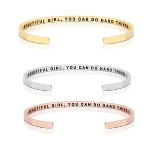 Bracelet ouvert avec inscription en acier inoxydable pour belle fille, bracelet Mantra inspirant