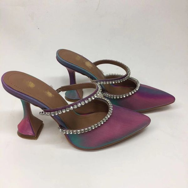 Belles sandales à talons hauts pour femmes, couleur progressive, jupe de dîner de fête d'été, chaussures avec garniture en diamant, pantoufles à talons hauts conçues