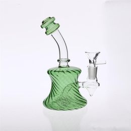 Hermosa boquilla doblada verde Tubos de agua de vidrio con reciclador de tazón Percolador en línea Dab Rigs Fumar Bubbler Hookahs Oil Gig