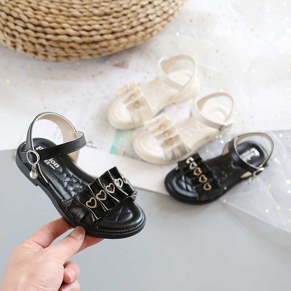 Belle décoration en forme de coeur enfants filles sandales élégantes chaussures de fête d'anniversaire supérieure plissée cristal sandale F03244 0202