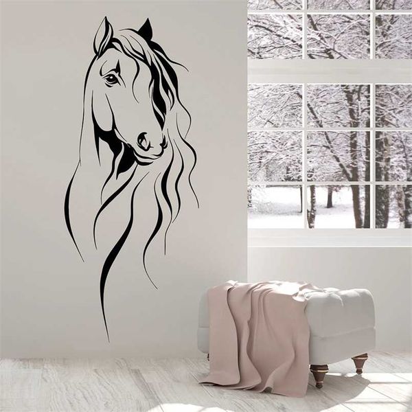 Belle Tête De Cheval Sticker Mural Pet Animal Art Décor Bureau Vinyle Autocollants Pour Salon Style Chinois Décoration W372 211025