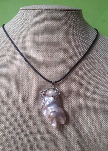 Collier avec pendentif en perles de sirène, énorme, naturel, baroque, rose, violet, de la mer du sud, 50mm, 3921555