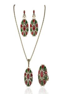 Mooie sieradensets Prachtige Chinese retro bruiloft bijpassende sieradenpak met ruby ​​ingelegde kettingring oorbellen5079903