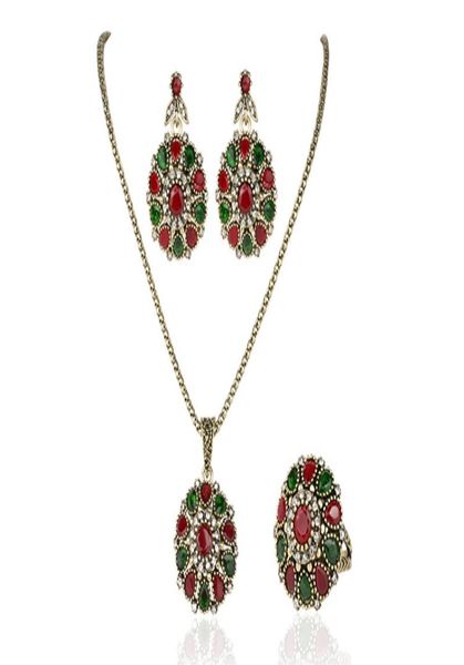 Beaux bijoux ensembles de bijoux de mariage rétro chinois exquis combinaisons avec des boucles d'oreilles à anneau de collier incrusté Ruby7750686