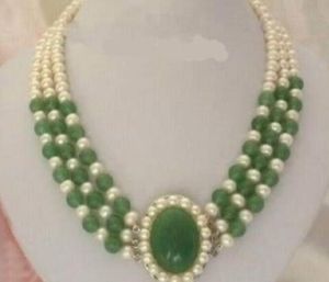 Mooie sieraden 7-8mm witte zoetwaterparels groene stenen hanger ketting