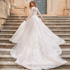 Mooie kanten appliques formele trouwjurk met lange mouw elegante prinses bruiloft bruidsjurk plus size jurken voor bruid