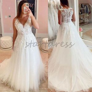 Prachtige Kanten Boho Trouwjurk 2024 Plus Size Tank V-hals Een Lijn Boheemse Bruidsjurk Elegant Tule Landelijk Strand Bruidsjurken Prachtige Vestios De Novias Mariage