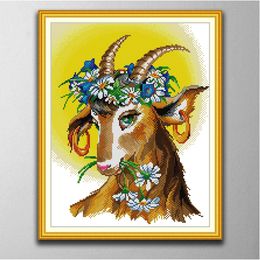 Mooi lam 2 DIY Cross Stitch borduurgereedschap Naseerwerksets geteld afdrukken op canvas DMC 14ct 11ct doek