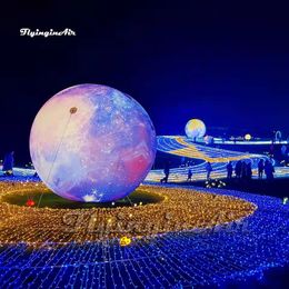 Mooie grote verlichte opblaasbare planeet ballon enorme bol ruimtethema met LED -licht voor feestdecoratie