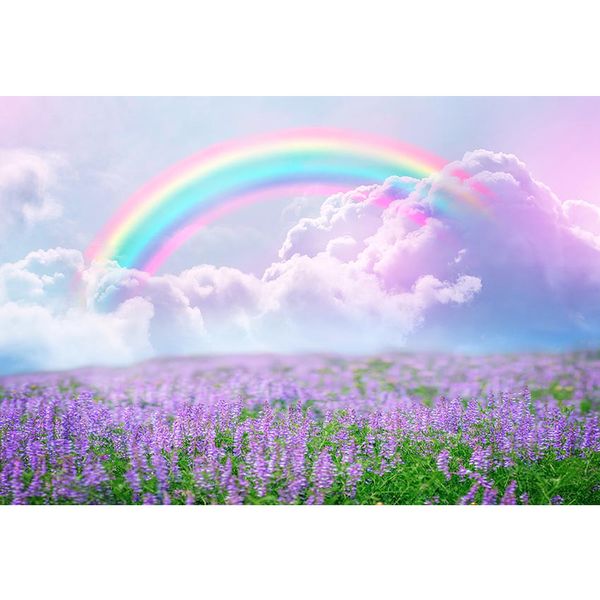 Beau champ de lavande arc-en-ciel toile de fond épais nuages nouveau-né bébé photographie accessoires enfants fête d'anniversaire Photo Booth fond