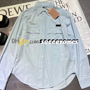 Mooie vrijetijdsblauwe shirts vrouwen designer letter shirts zomer losse afslag kraagblouses met zak