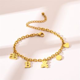 Bracelet à breloques en acier inoxydable pour femmes, magnifique lettre BB ours, chaîne, bijoux