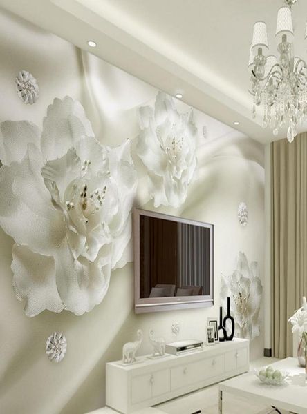 Belle fleurs de soie gris clair style européen 3d TV Backdrop mur mural 3d wallpaper 3d wall papiers pour télévision fond 2088563