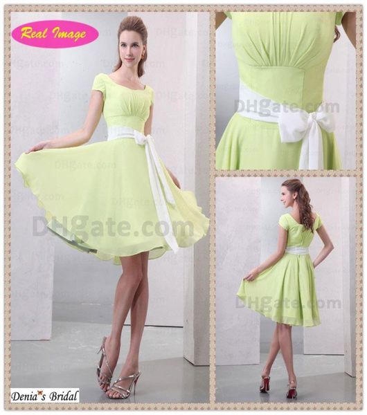 Hermoso vestido de dama de honor con escote cuadrado verde claro para niña de gasa de manga corta HX56 Dhyz 012719598