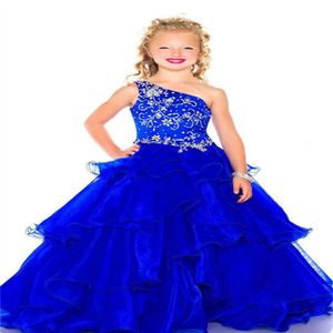 Mooi klein meisje schoonheidswedstrijd jurk een schouder kralen jurk PROM jurk aangepast formaat 2 4 6 8 10 12 14282d