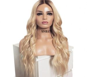 Hermosa peluca larga y suelta de simulación de cabello humano estilo africano americano para mujer peluca delantera de encaje rubio ombre calor sintético res9970002