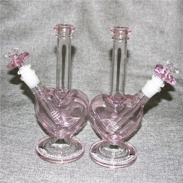 belle amour narguilé pipe à eau bongs en verre en forme de coeur épaisseur de plate-forme pétrolière pour fumer bong avec bol en bas