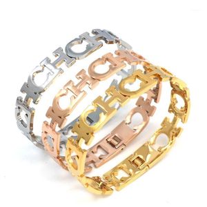 Hermosos amantes pulseras mujer brazaletes de acero inoxidable y joyas de color dorado regalos brazalete