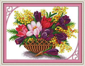 Belles peintures de décoration de maison de fleur de Magnolia, ensembles de couture de broderie de point de croix faits à la main comptés impression sur toile DMC 14CT / 11CT