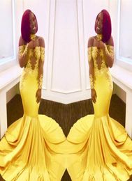 Belles robes de soirée arabes sirène transparente en dentelle jaune plus taille 2018 saoudie africain prome fête des femmes formelles 4138835