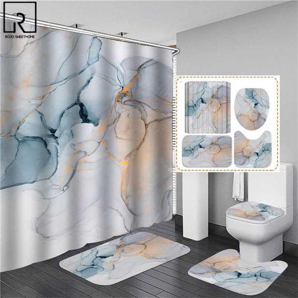 Hermosas cortinas de ducha modernas 3D Juego de cortinas de baño Antideslizante Alfombra de baño Alfombra suave Alfombras de absorción de agua Decoración del hogar 211116