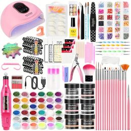 Hermoso kit de creación de arte de uñas: taladro eléctrico para uñas, lámpara UV LED, polvo acrílico, puntas más: ¡el juego de inicio perfecto para principiantes!