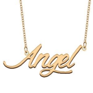 Collier avec pendentif avec nom d'ange pour femmes et filles, cadeau d'anniversaire, plaque signalétique personnalisée pour enfants, meilleurs amis, bijoux en acier inoxydable plaqué or 18 carats