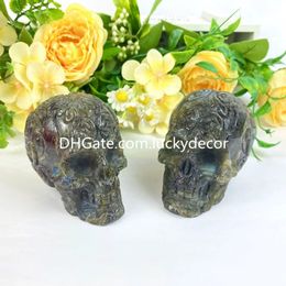 Mooie natuurlijke labradoriet kristal edelsteen schedel Altaar decor zeer mystieke beschermende spectroliet kwarts rotssteen gesneden menselijke hoofd speciale collectie