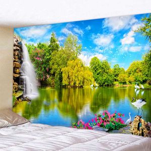 Mooie natuurlijke landschap kunst Mandala Gedrukt Polyester Tapijtwand Muur Opknoping Voor Decorate Home Woonkamer Slaapkamer Office 6 Siz 210609