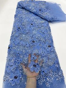Mooie Nigeriaanse Franse tule -pailletten Bead Lace Fabric Hoge kwaliteit Netto Lace African Lace Fabric voor bruiloftsfeest DX 240508