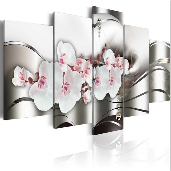 Belle orchidéePas de cadre5 pièces ensemble vendre beauté d'orchidée moderne maison décoration murale peinture toile impression Art HD impression peinture242O