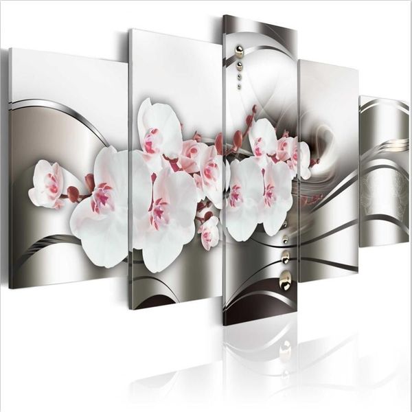Belle orchidéePas de cadre5 pièces ensemble vendre beauté d'orchidée moderne maison décoration murale peinture toile impression Art HD impression peinture330m
